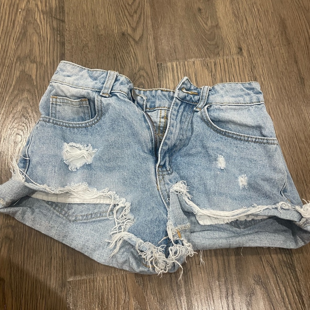 Distressed Light Blue Denim Shorts